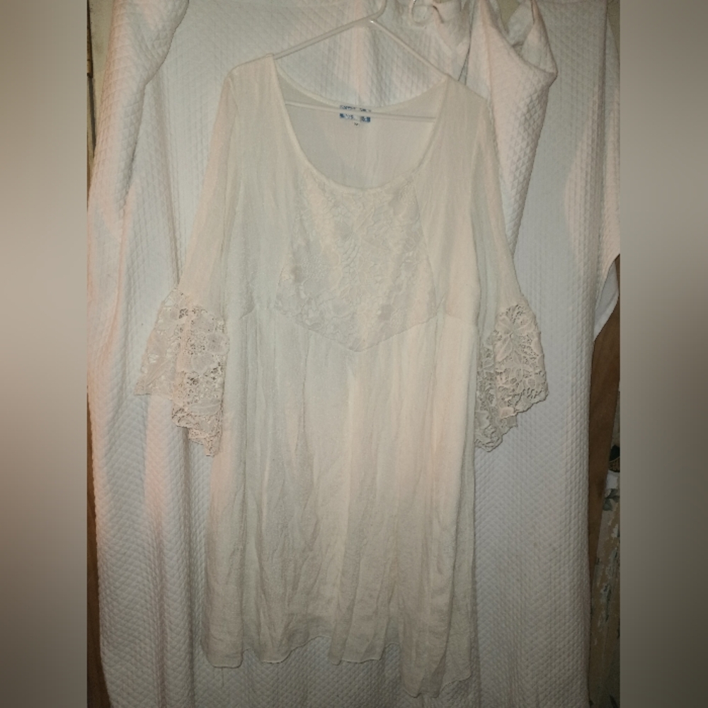 J Glee Cream Boho Festival Cream Lace Crochet Shift Tunic Dress Flowy Size 2X